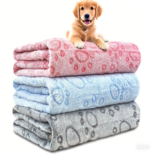 1pcs Ultra-Soft Paw Print Dog Blankets - Machine Washable, Cozy Pet Pillow Pads for Indoor & Outdoor Use