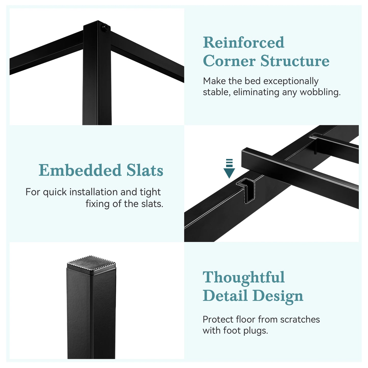 Canopy Bed Framer, 3-Metal Crossbar, No Box Spring Needed