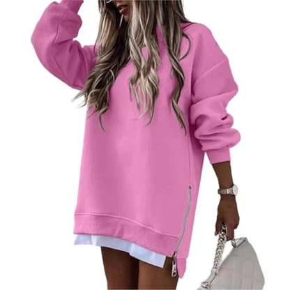 Autumn And Winter Fashion Women's Round Neck Long Sleeved Mid Length Sweater