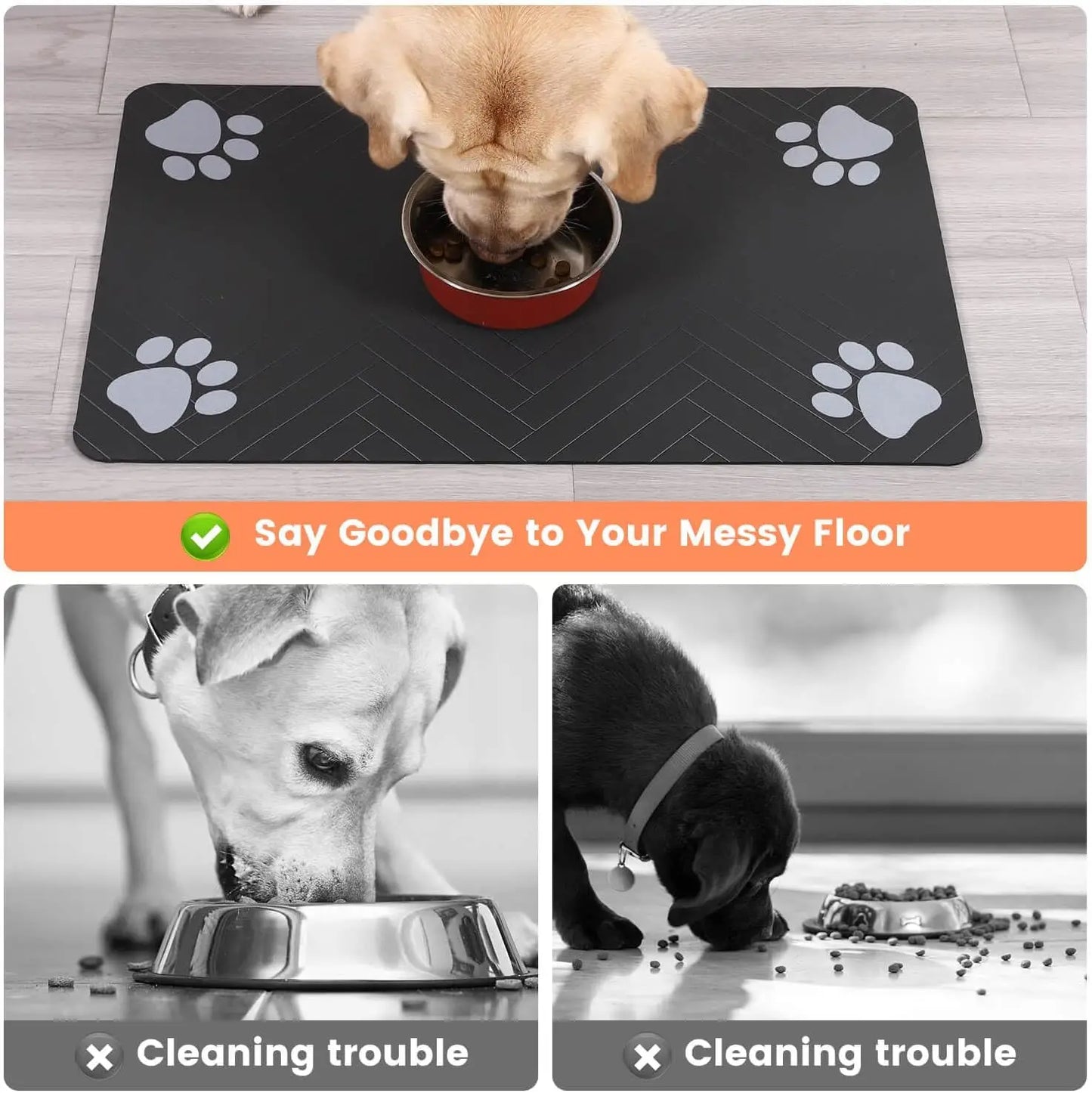Pet Feeding Mat-Absorbent for Food and Water Bowl, with Waterproof Rubber Backing, Quick Dry Mat