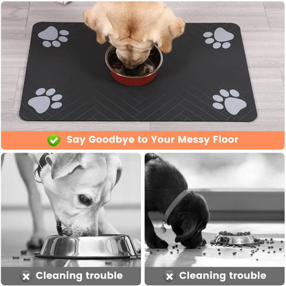 Pet Feeding Mat-Absorbent for Food and Water Bowl, with Waterproof Rubber Backing, Quick Dry Mat