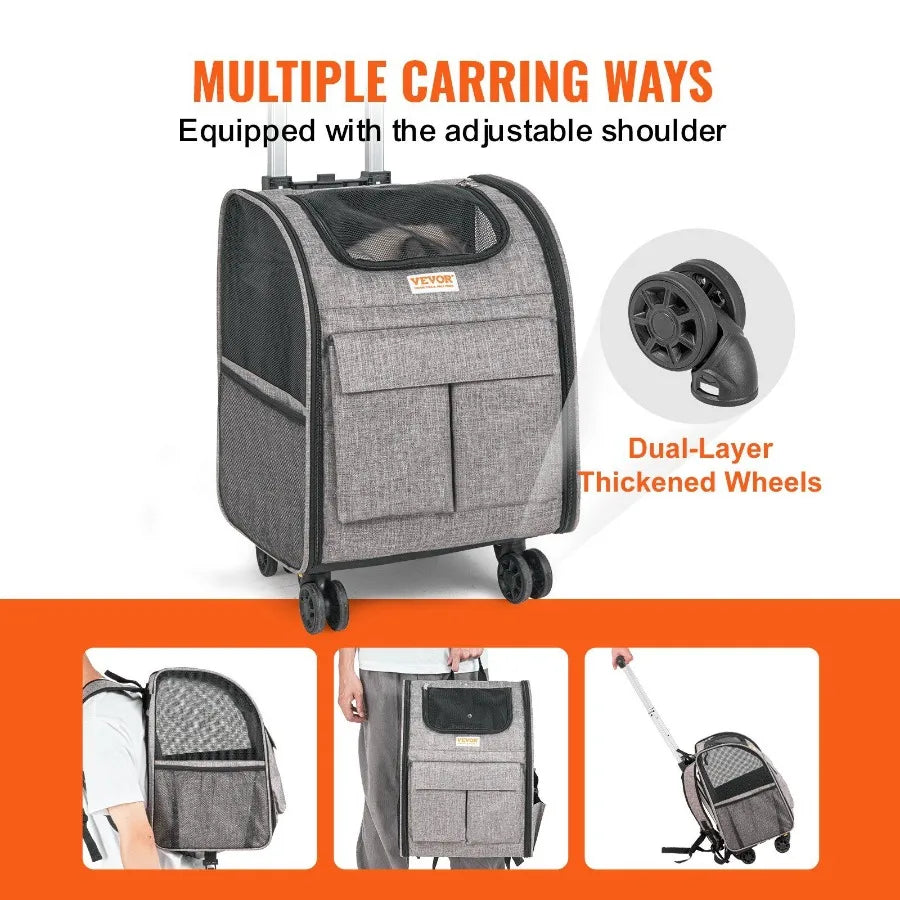 Rolling Pet Carrier Backpack with Removable Wheels for Under 18LBS