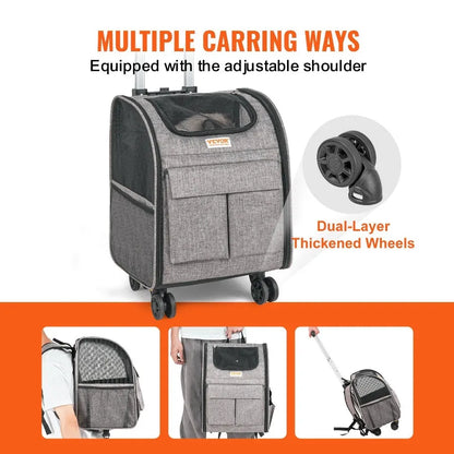 Rolling Pet Carrier Backpack with Removable Wheels for Under 18LBS
