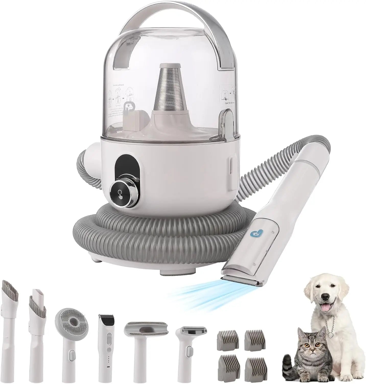 5 in 1 Pet Vacuum Grooming Kit, 2L Large Capacity Hair Storage, Self-Cleaning Design, Pet Hair Vacuum for Dogs and Cats