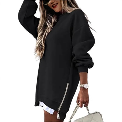 Autumn And Winter Fashion Women's Round Neck Long Sleeved Mid Length Sweater