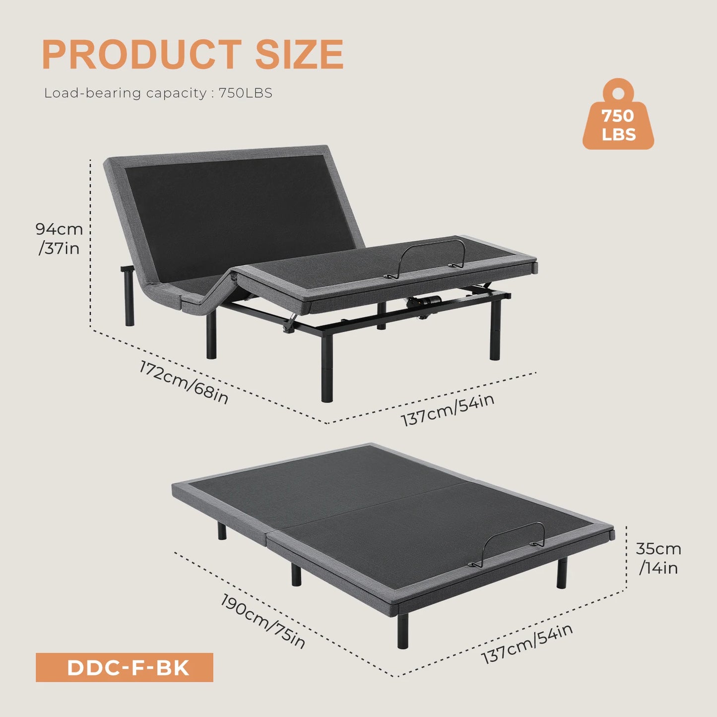 Electric Queen Size Bed Ergonomic Adjustable Bed Frame with Wireless Remote- Zero Gravity Bed with 2 USB Ports