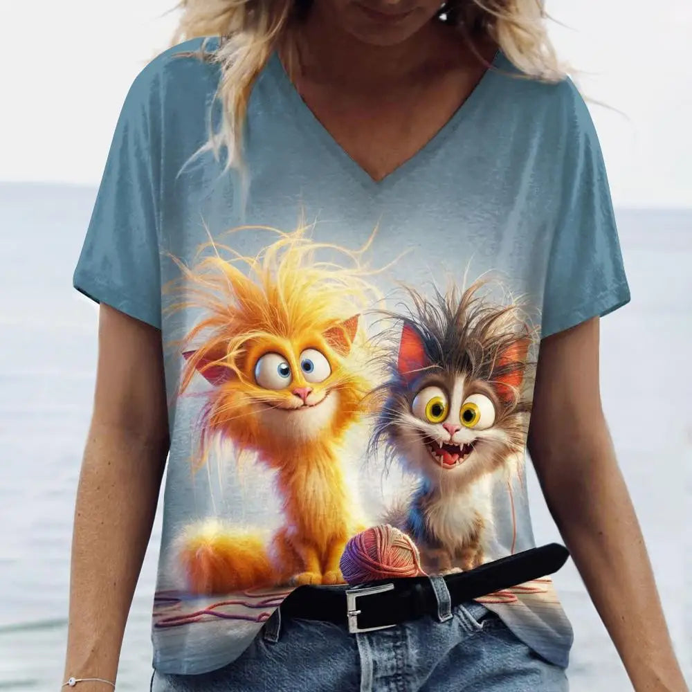 Summer Women's T Shirt, Cat Print