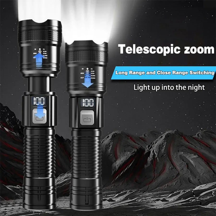 LED High Power Military Tactical Flashlight- Telescopic Zoom Torch Lamp