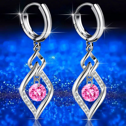 925 Sterling Silver - High Quality Earrings in Blue - Pink - Purple- Crystal Zircon