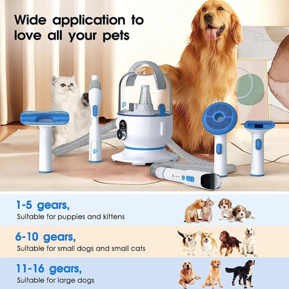 5 in 1 Pet Vacuum Grooming Kit, 2L Large Capacity Hair Storage, Self-Cleaning Design, Pet Hair Vacuum for Dogs and Cats