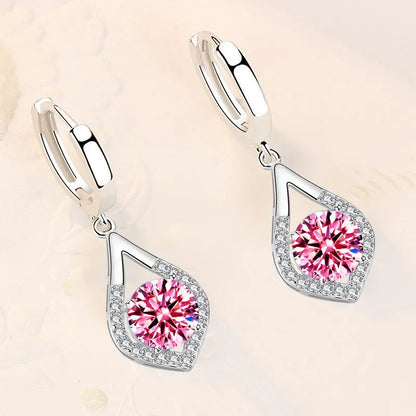 925 Sterling Silver - High Quality Earrings in Blue - Pink - Purple- Crystal Zircon