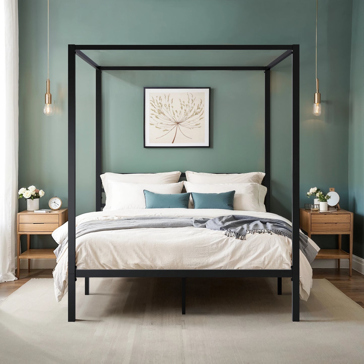 Canopy Bed Framer, 3-Metal Crossbar, No Box Spring Needed