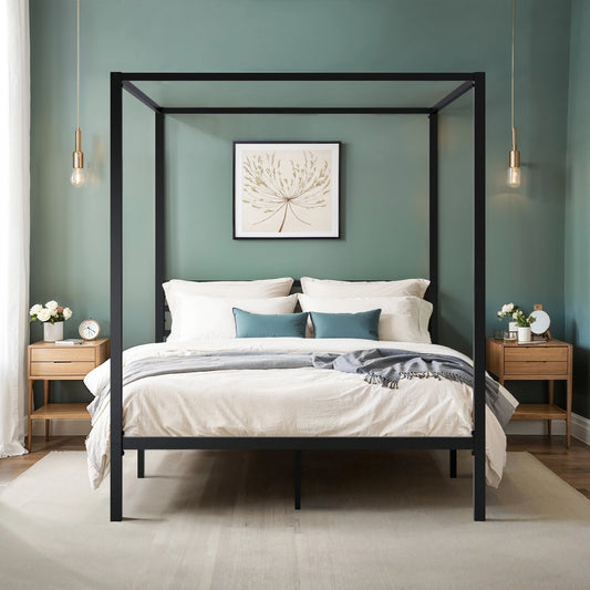 Canopy Bed Framer, 3-Metal Crossbar, No Box Spring Needed