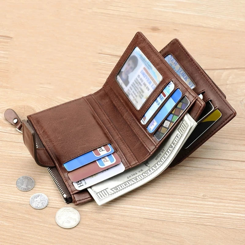 Leather Men's Wallet - RFID Card Holder -  Zipper Coin holder - Billfold