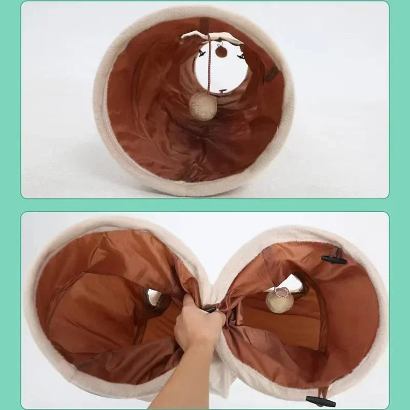 Long Cat Tunnel with Ball-  Foldable Suede Material