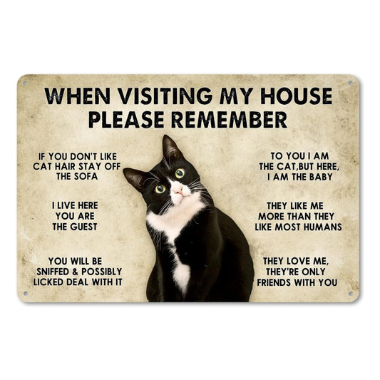 1pc, Cat - House Rules - Metal Tin Sign (11.81"x7.87"/30x20cm)